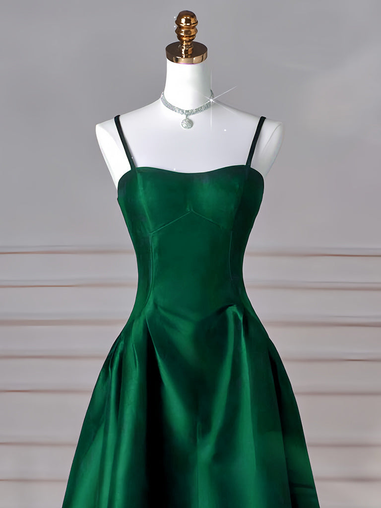 Simple A-Line Satin Green Long Prom Dress, Green Long Formal Dress