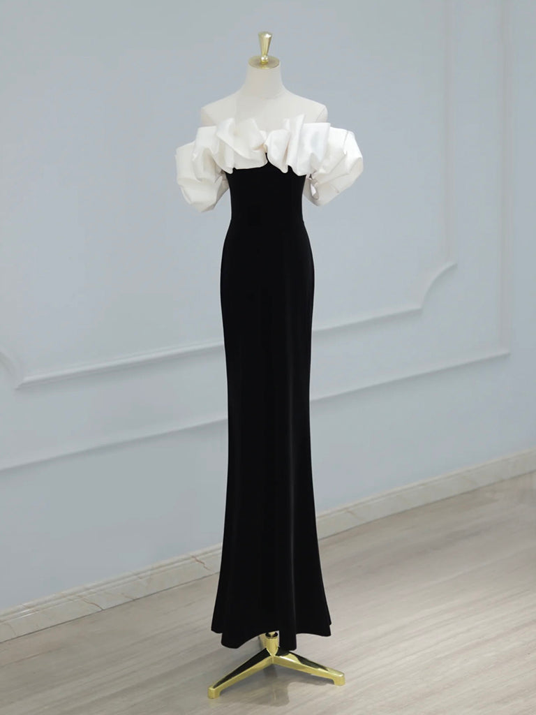 black prom dress with white bow Jersey Two-Tone Bow Gown-Black/White