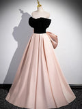 A-Line Off Shoulder Satin Champagne Long Prom Dress, Champagne Long Formal Dress