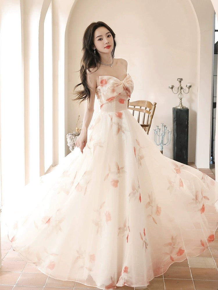 A-Line Champagne Long Prom Dress, Champagne Long Formal Dress