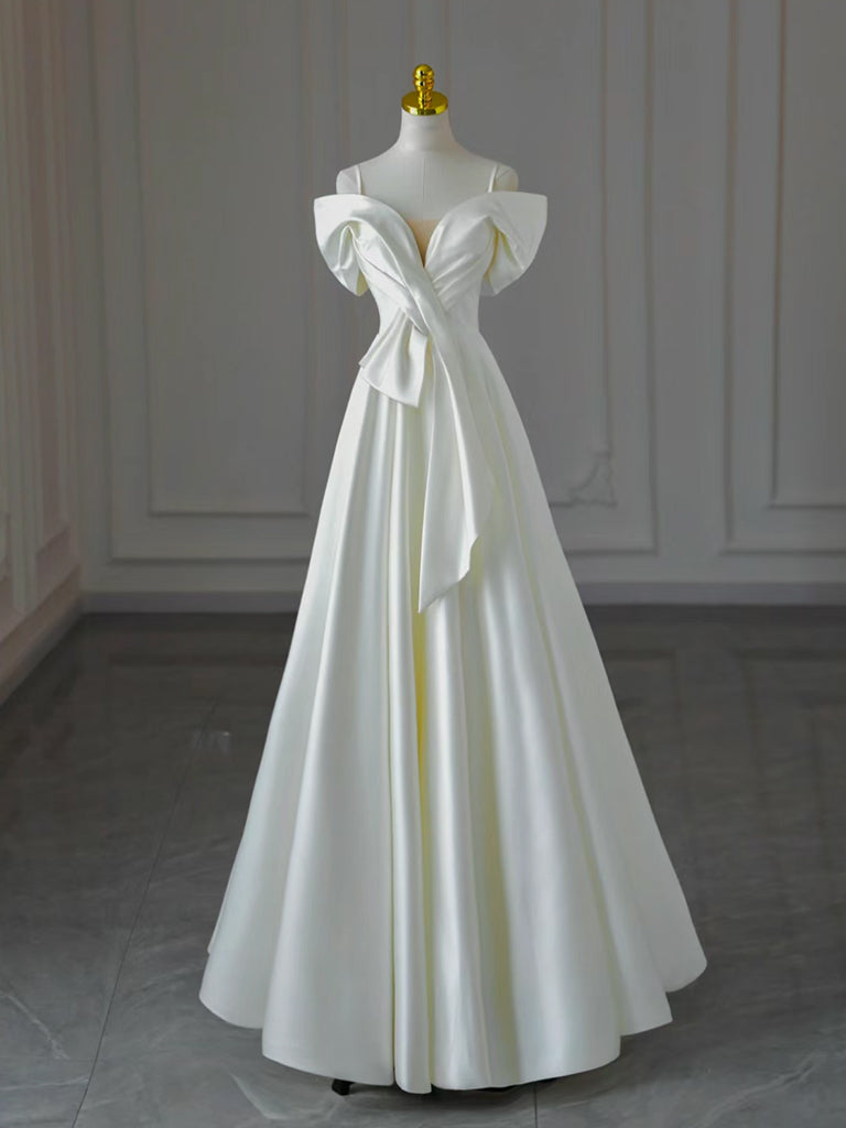 A-Line Off Shoulder Satin White Long Prom Dress, White Long Formal Dre dresstby A-Line Off Shoulder Satin White Long Prom Dress, White Long Formal Dre dresstby