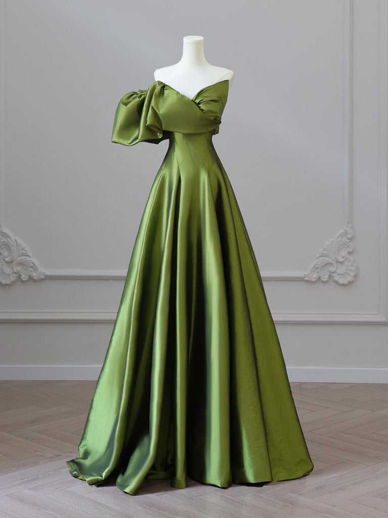 A-Line V Neck Satin Green Long Prom Dress, Green Long Formal Dress dresstby A-Line V Neck Satin Green Long Prom Dress, Green Long Formal Dress dresstby