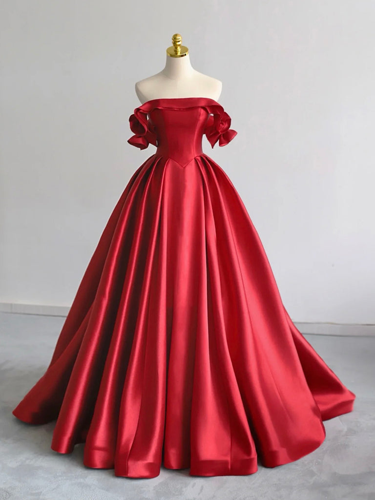 A-Line Off Shoulder Satin Red Long Prom Dress, Red Long Formal Dress dresstby A-Line Off Shoulder Satin Red Long Prom Dress, Red Long Formal Dress dresstby