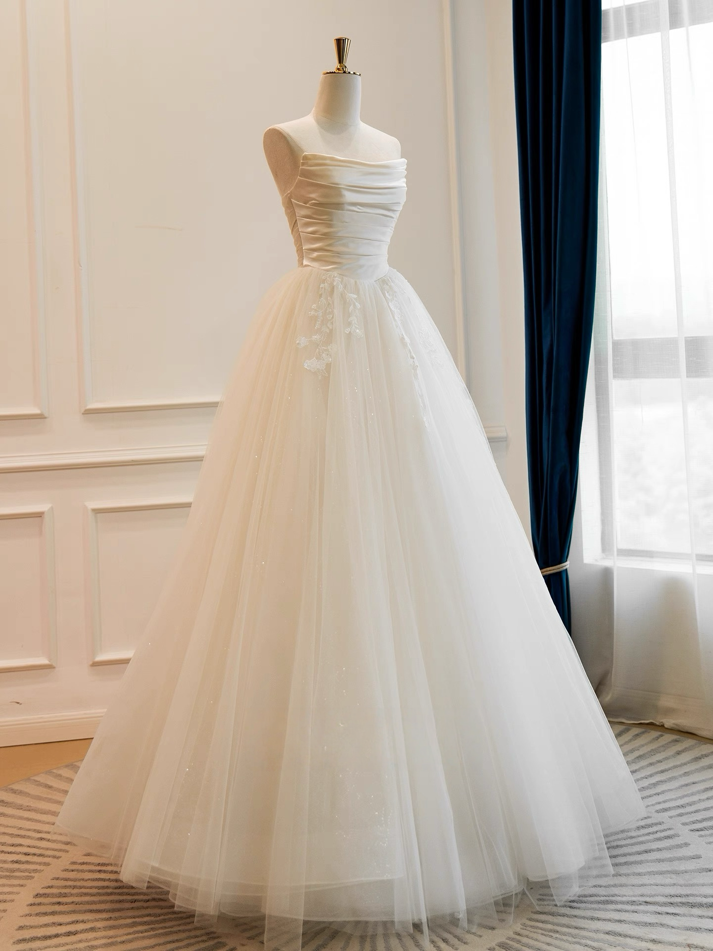 A-Line White Tulle Lace Long Prom Dress, White Long Formal Dress