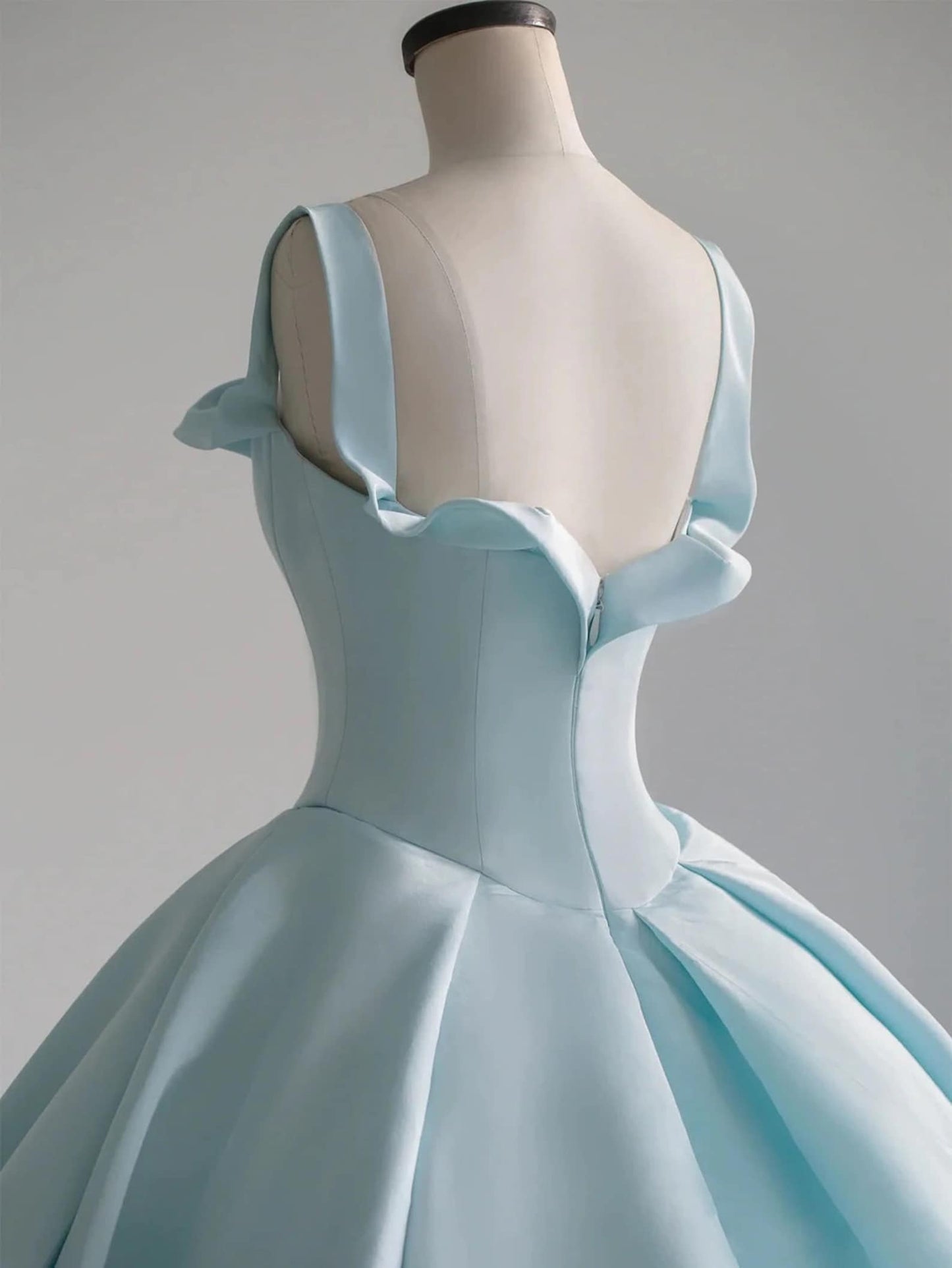 Blue Satin Sweep Train Long Prom Dresses, Blue Satin Evening Dress