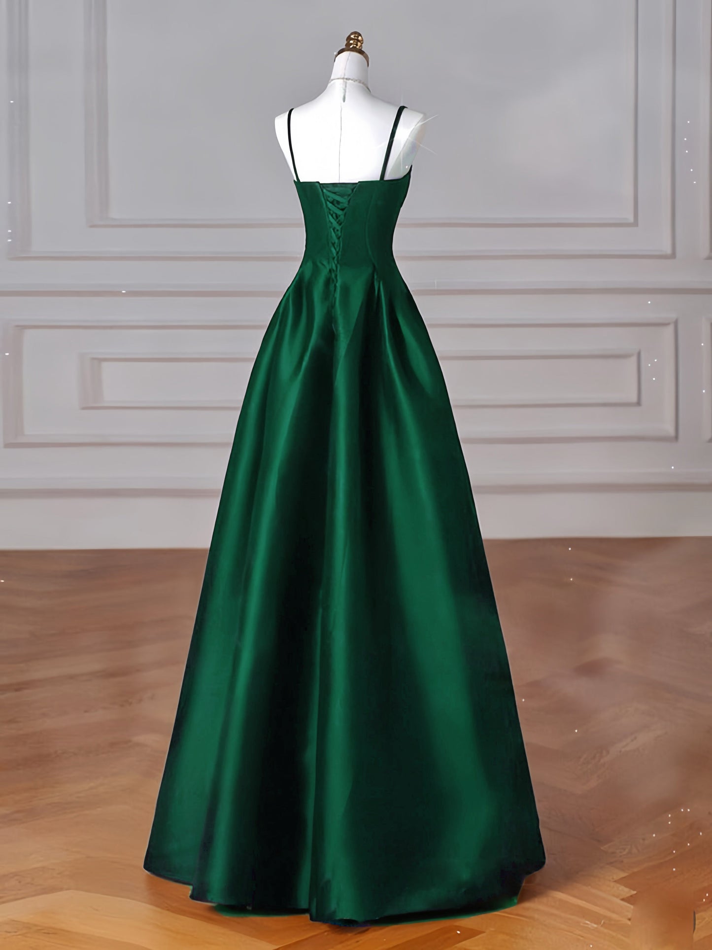 Simple A-Line Satin Green Long Prom Dress, Green Long Formal Dress