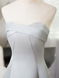 A-Line Sweetheart Neck Satin Gray Long Prom Dress, Gray Long Formal Dress