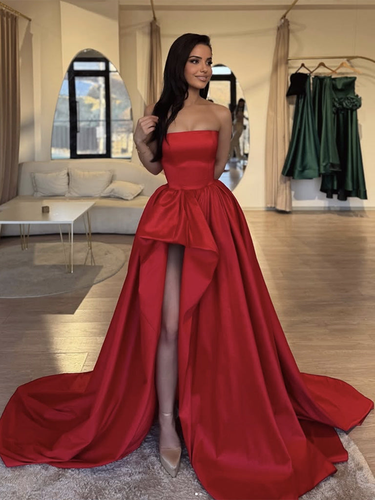 A-Line Red Satin Long Prom Dress, Red Long Formal Dress dresstby A-Line Red Satin Long Prom Dress, Red Long Formal Dress dresstby