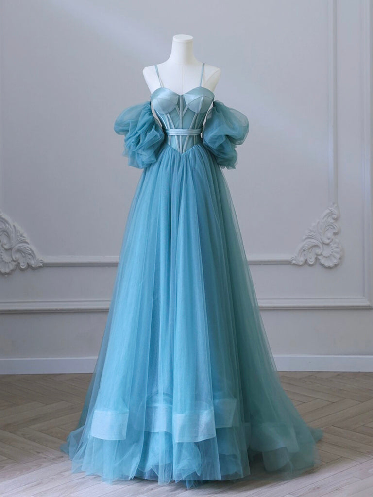 A-Line Sweetheart Neck Tulle Blue Long Prom Dress, Blue Long Formal Dr dresstby A-Line Sweetheart Neck Tulle Blue Long Prom Dress, Blue Long Formal Dr dresstby