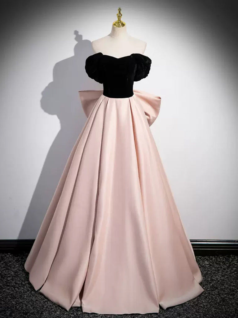 A-Line Off Shoulder Satin Champagne Long Prom Dress, Champagne Long Fo – dresstby A-Line Off Shoulder Satin Champagne Long Prom Dress, Champagne Long Fo – dresstby