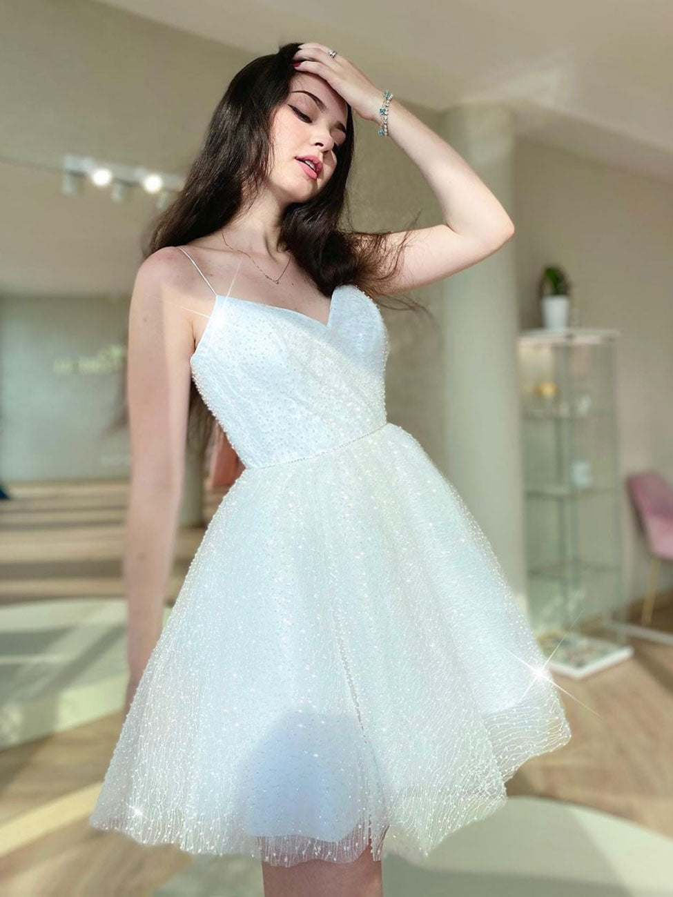 A line Puffy White Short Prom Dresses, White Homecoming Dresses dresstby A line Puffy White Short Prom Dresses, White Homecoming Dresses dresstby