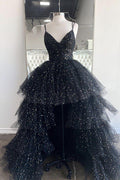 White v neck tulle high low prom dress white tulle formal dress