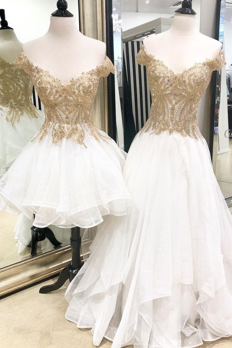 White tulle off shoulder prom dress, tulle formal dress dresstby White tulle off shoulder prom dress, tulle formal dress dresstby