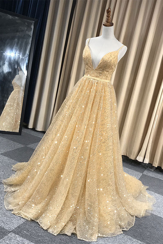 Unique v neck tulle long prom dress, tulle formal dress