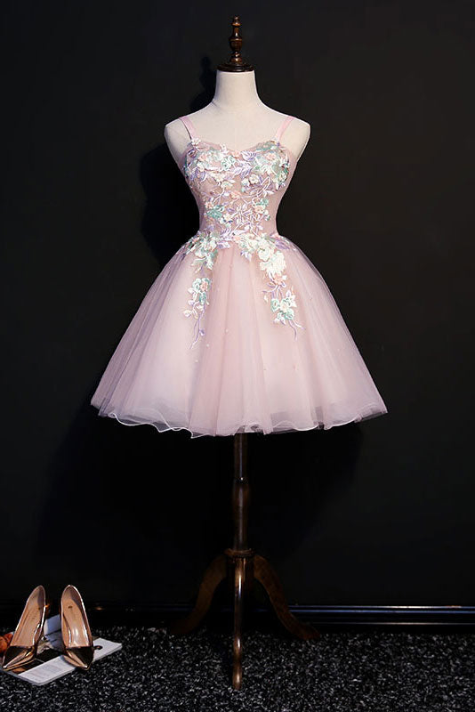 Pink sweetheart tulle lace short prom dress, pink homecoming dress dresstby Pink sweetheart tulle lace short prom dress, pink homecoming dress dresstby