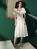 Simple white sweetheart neck short prom dress, white bridesmaid dress