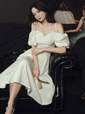 Simple white sweetheart neck short prom dress, white bridesmaid dress