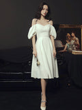 Simple white sweetheart neck short prom dress, white bridesmaid dress