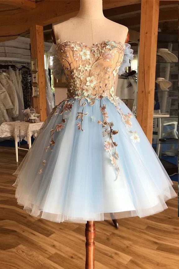 Blue tulle lace short prom dress, blue homecoming dress dresstby Blue tulle lace short prom dress, blue homecoming dress dresstby