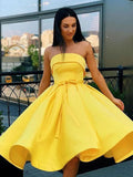 Simple satin short prom dress, pink homecoming dress