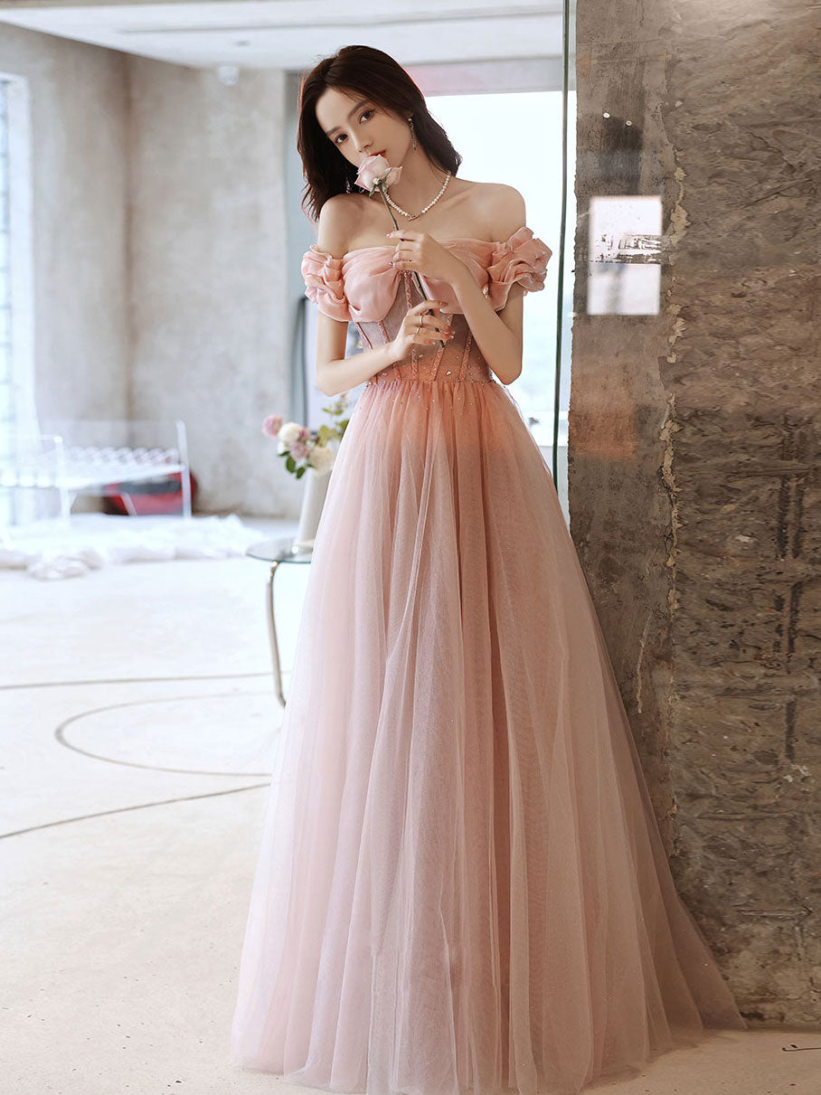 Blue off shoulder satin long prom dress, blue satin bridesmaid dress