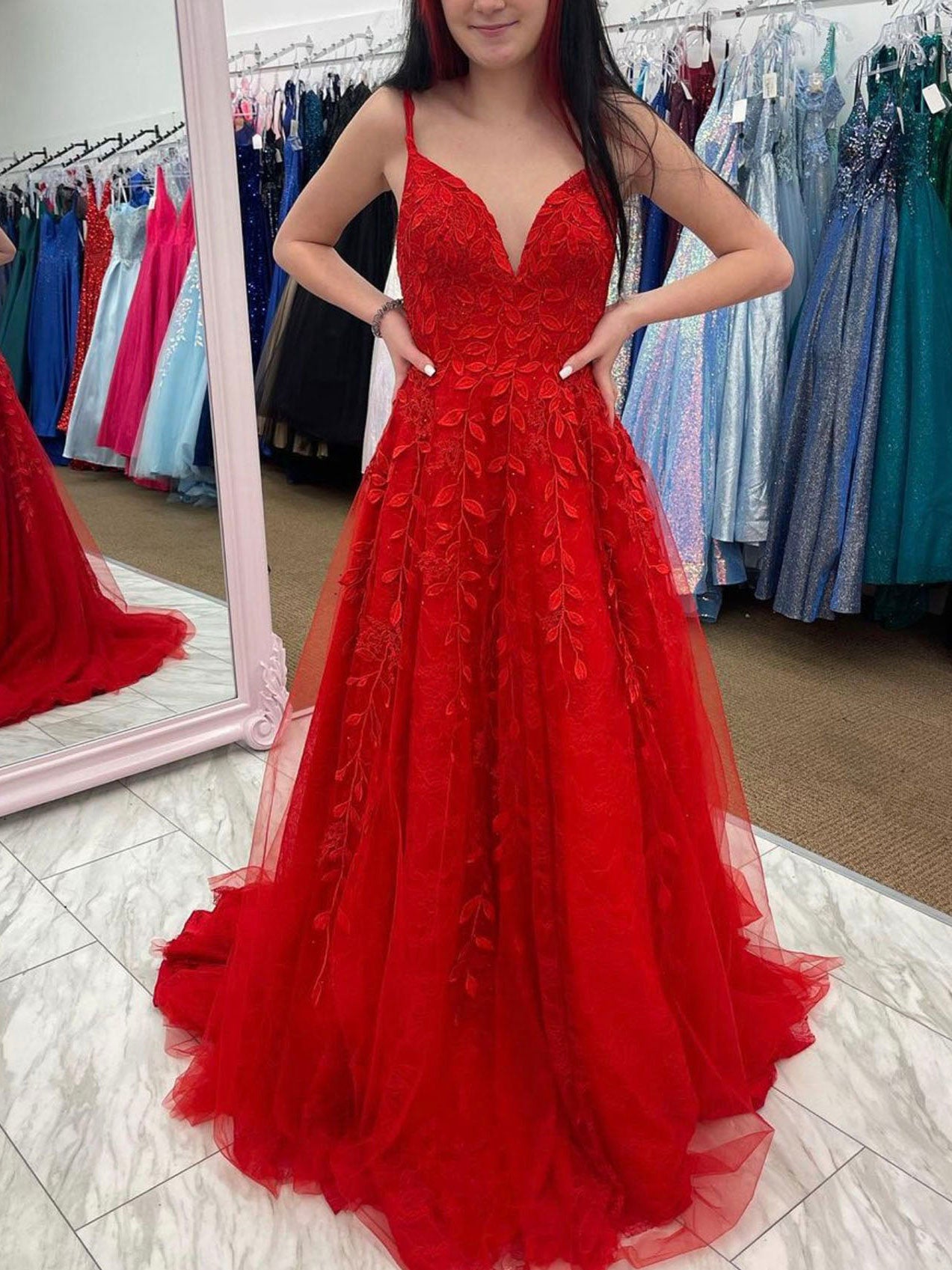 Burgundy v neck tulle lace long prom dress, burgundy tulle formal dress