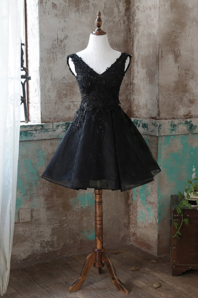 Black v neck tulle lace short prom dress black homecoming dress dresstby Black v neck tulle lace short prom dress black homecoming dress dresstby
