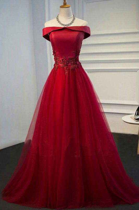 Burgundy off shoulder lace long prom dress burgundy evening dress