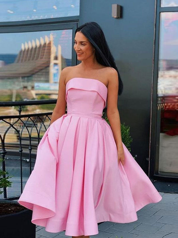 Simple satin short prom dress, pink homecoming dress Simple satin short prom dress, pink homecoming dress