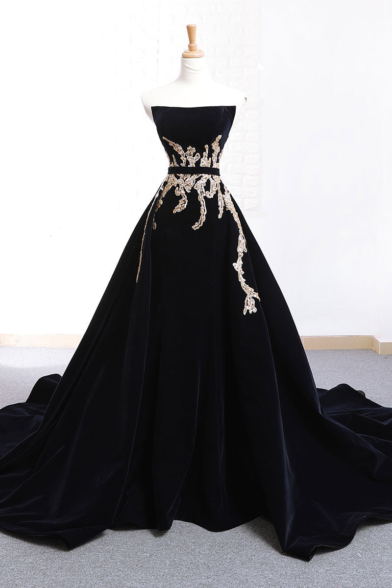 Black lace applique long prom dress, black evening dress dresstby Black lace applique long prom dress, black evening dress dresstby