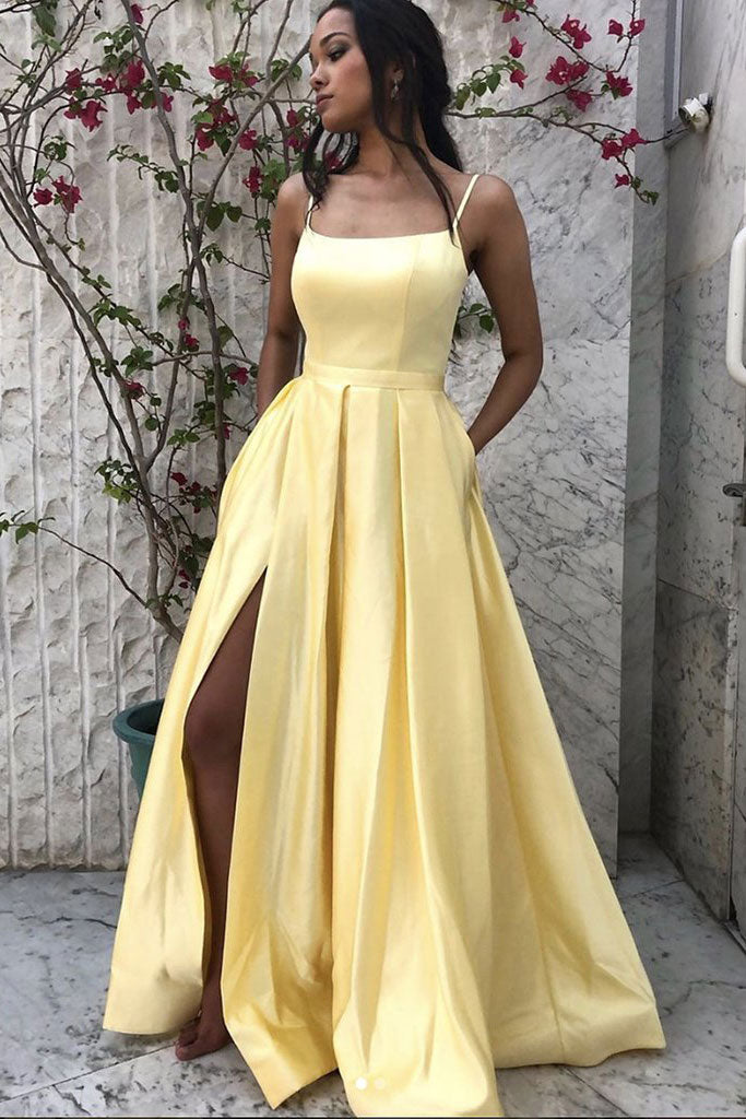Simple yellow satin long prom dress yellow formal dress Simple yellow satin long prom dress yellow formal dress