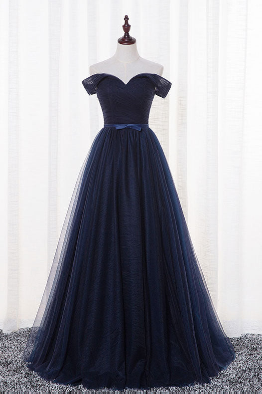 Simple dark blue tulle long prom dress, dark blue evening dress dresstby Simple dark blue tulle long prom dress, dark blue evening dress dresstby