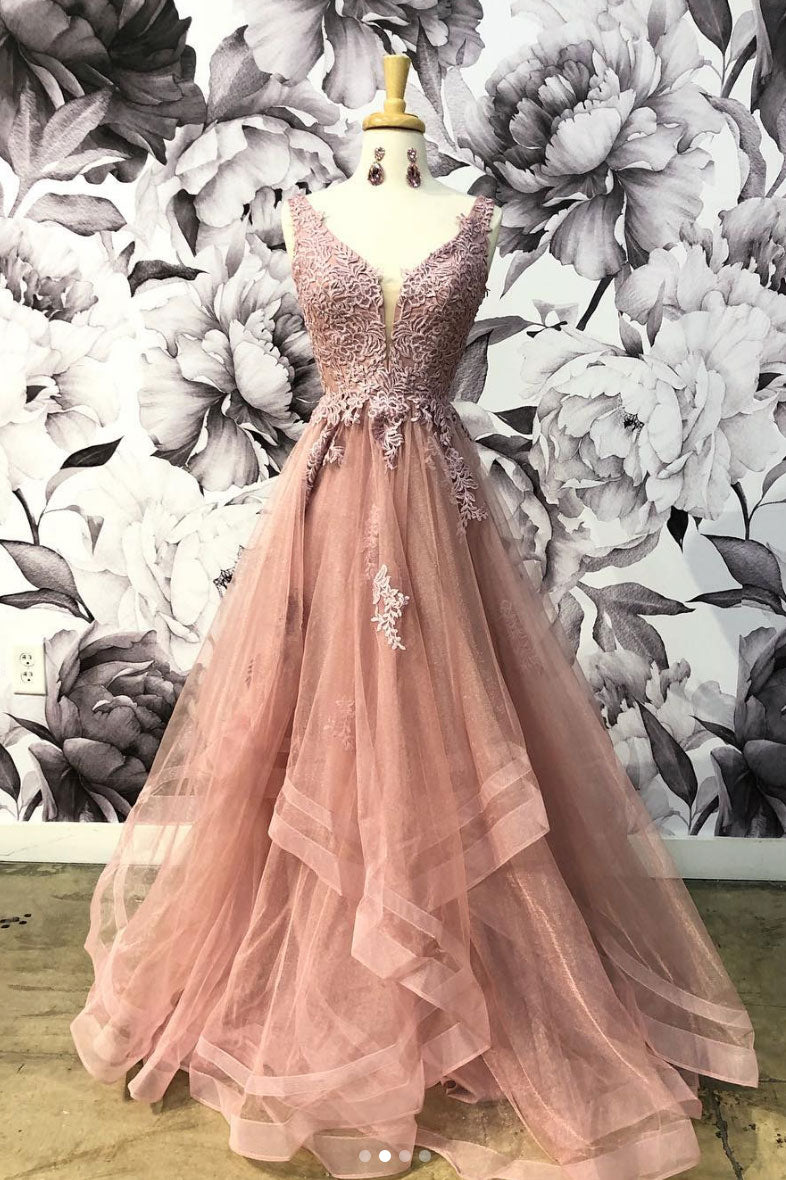 Unique v neck tulle lace long pro dress. tulle evening dress dresstby Unique v neck tulle lace long pro dress. tulle evening dress dresstby