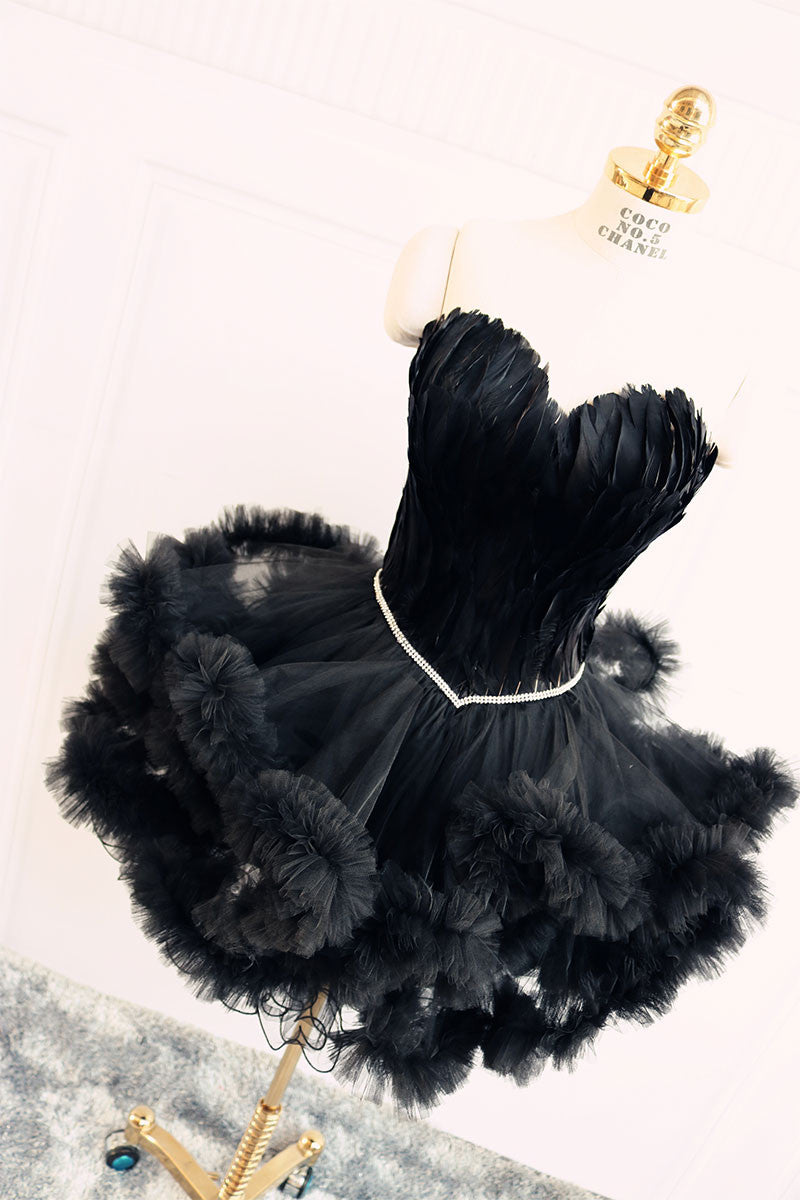 Black sweetheart neck short prom dress, cute homecoming dress