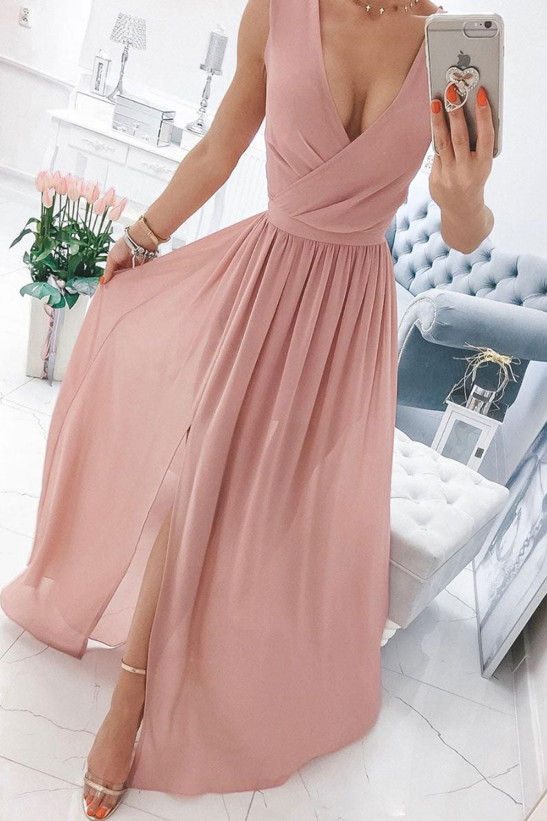 Simple chiffon pink long prom dress pink bridesmaid dress dresstby Simple chiffon pink long prom dress pink bridesmaid dress dresstby