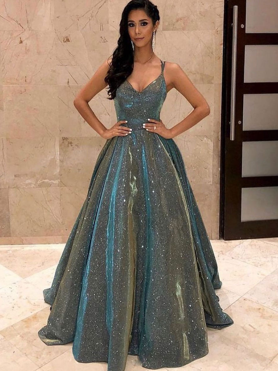 Simple v neck A-line backless gray long prom dress , evening dress