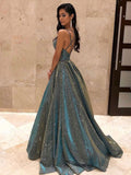 Simple v neck A-line backless gray long prom dress , evening dress
