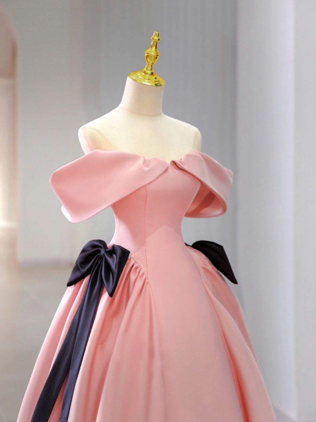 Pink Satin Long Prom Dress, Pink Formal Evening Dresses