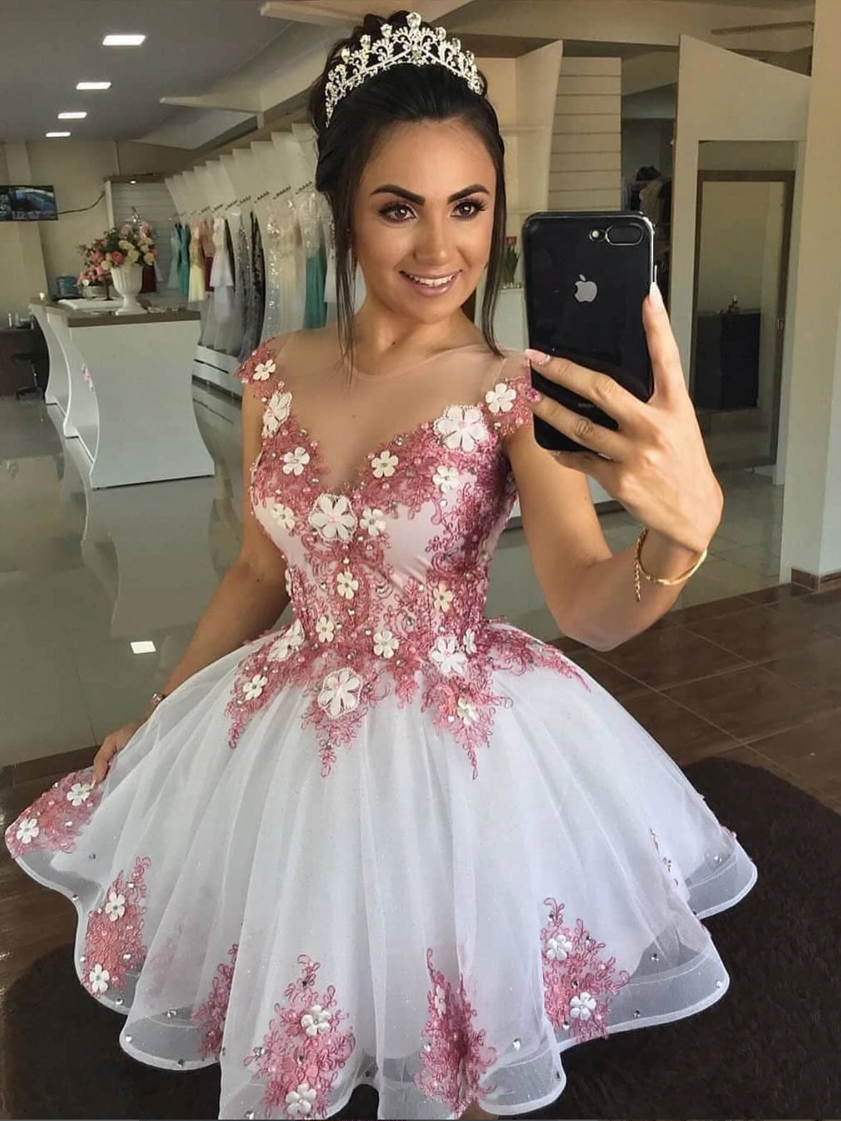 White tulle lace short prom dress, white homecoming dress White tulle lace short prom dress, white homecoming dress