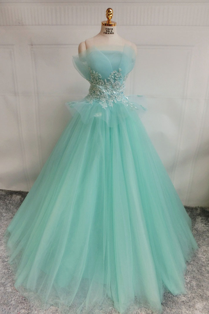 Green tulle lace long prom dress, green tulle evening dress dresstby Green tulle lace long prom dress, green tulle evening dress dresstby