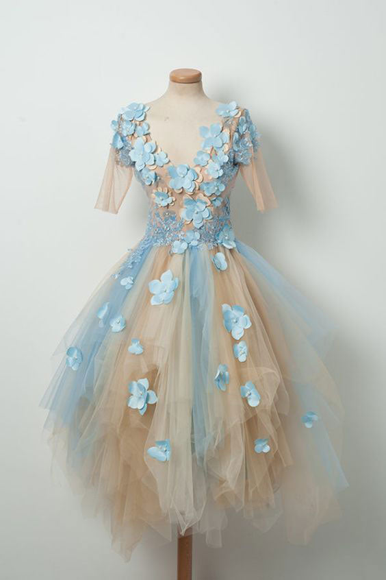 Cute v neck tulle short prom dress, homecoming dress dresstby Cute v neck tulle short prom dress, homecoming dress dresstby