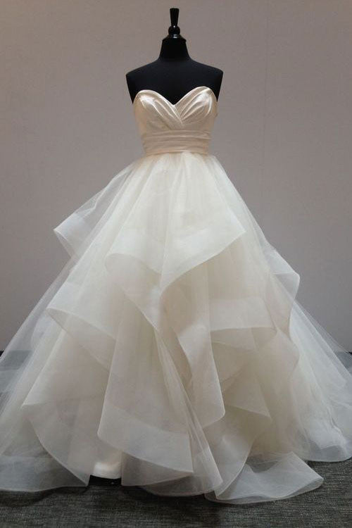 Simple sweetheart neck tulle long wedding dress, bridal gown