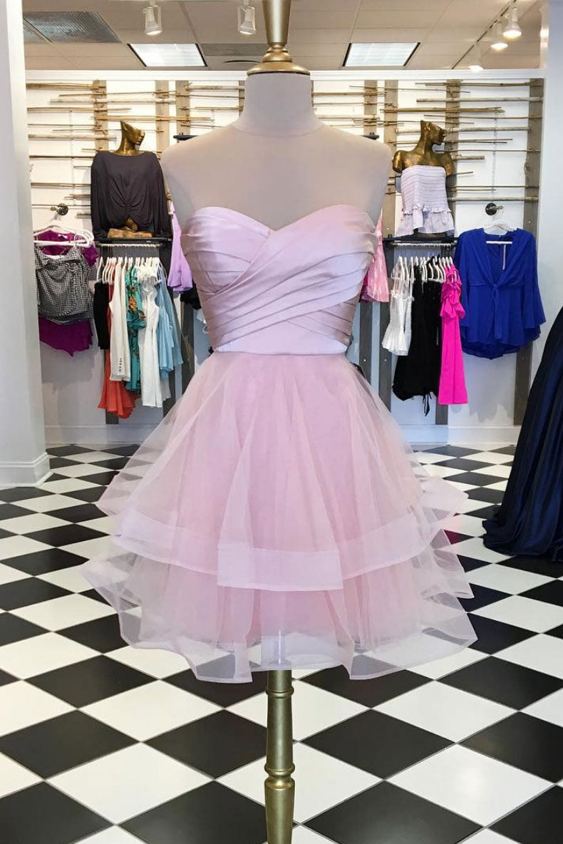 Pink cute tulle short prom dress, pink homecoming dress dresstby Pink cute tulle short prom dress, pink homecoming dress dresstby