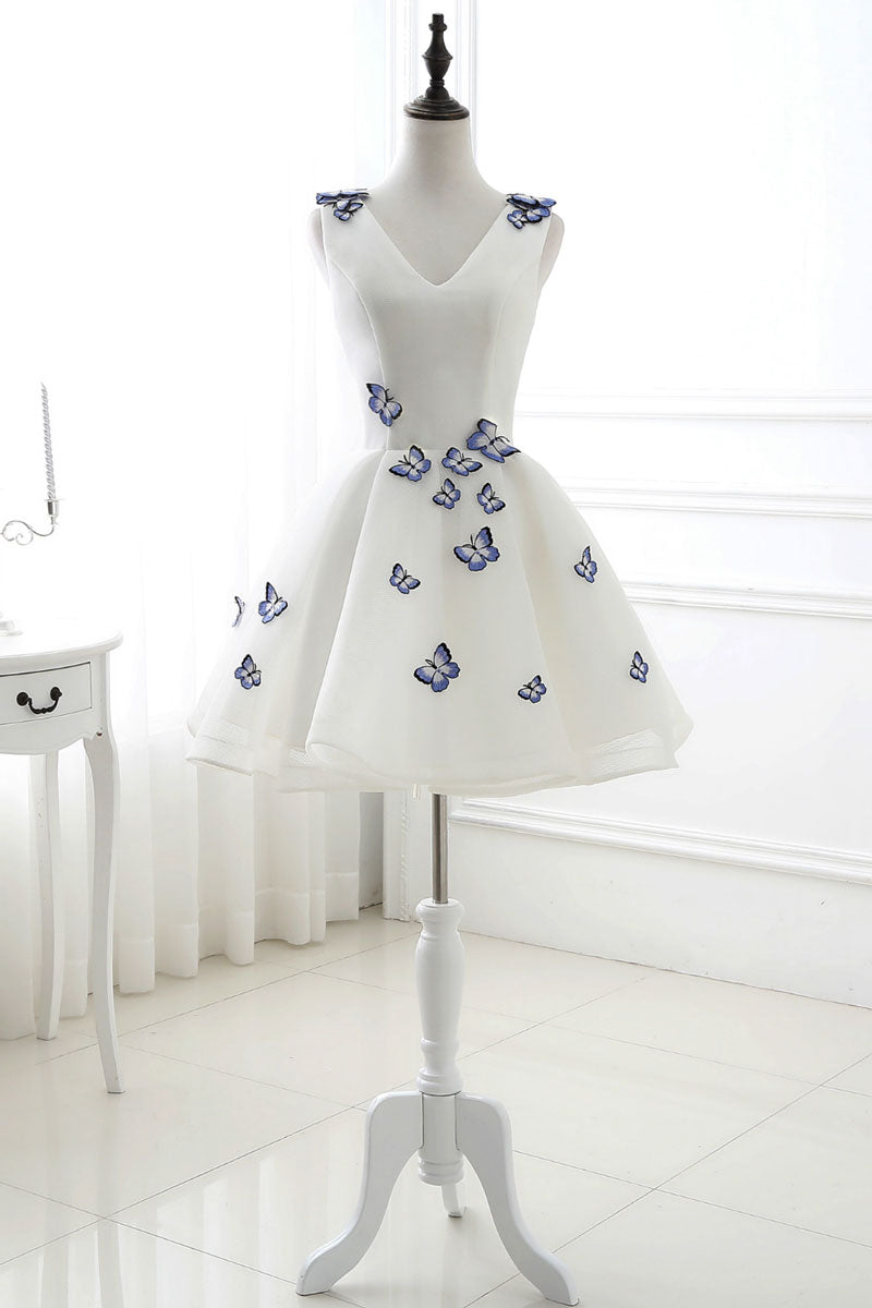 Cute white v neck short prom dress. white homecoming dress dresstby Cute white v neck short prom dress. white homecoming dress dresstby