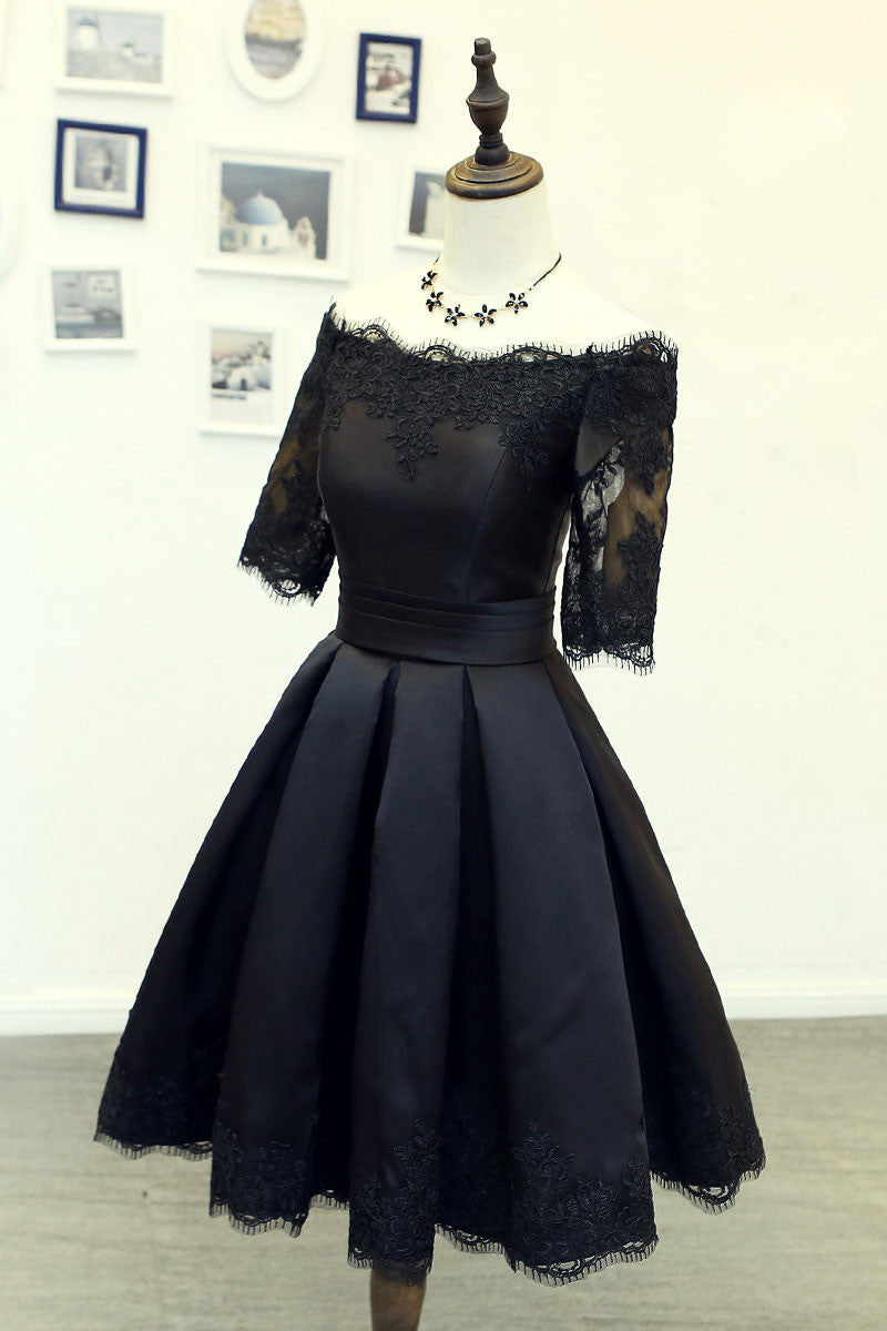 Black lace short prom dress, black homecoming dress, bridesmaid dress dresstby Black lace short prom dress, black homecoming dress, bridesmaid dress dresstby