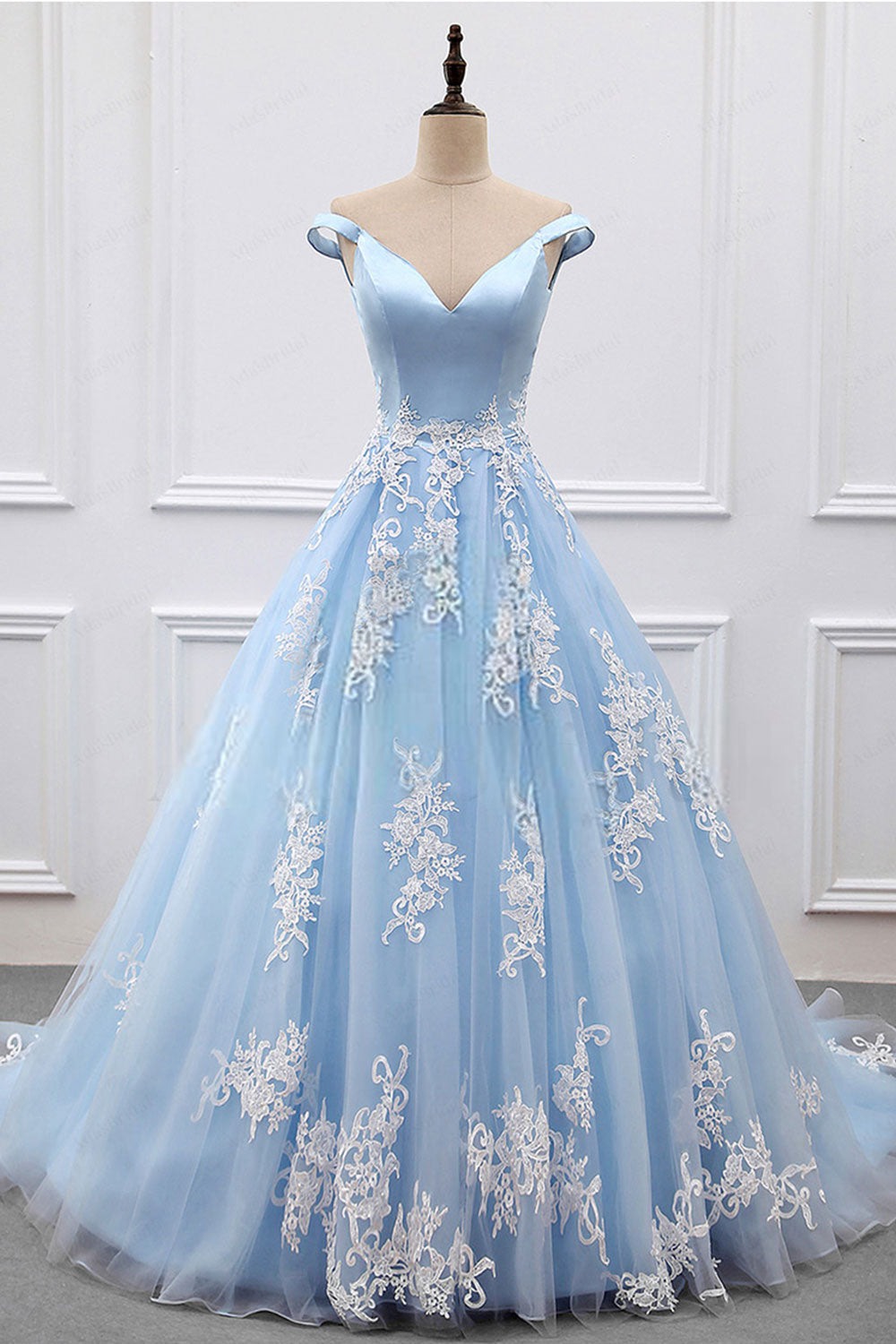 Blue v neck lace tulle long prom dress, blue evening dress – dresstby Blue v neck lace tulle long prom dress, blue evening dress – dresstby