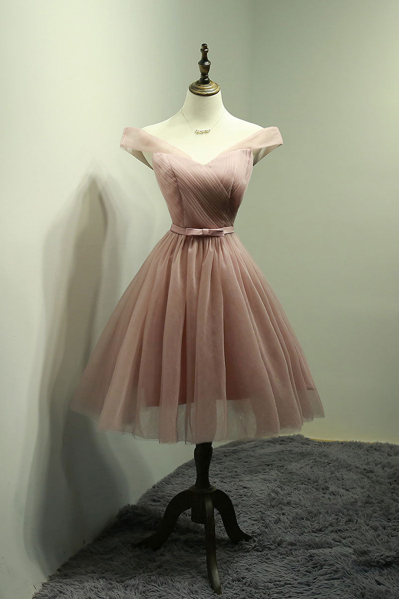 Pink tulle off shoulder short prom dress pink homecoming dress dresstby Pink tulle off shoulder short prom dress pink homecoming dress dresstby