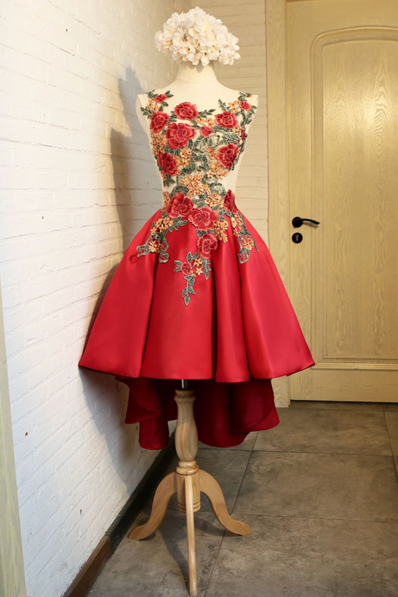 Red lace applique short prom dress, red homecoming dress dresstby Red lace applique short prom dress, red homecoming dress dresstby