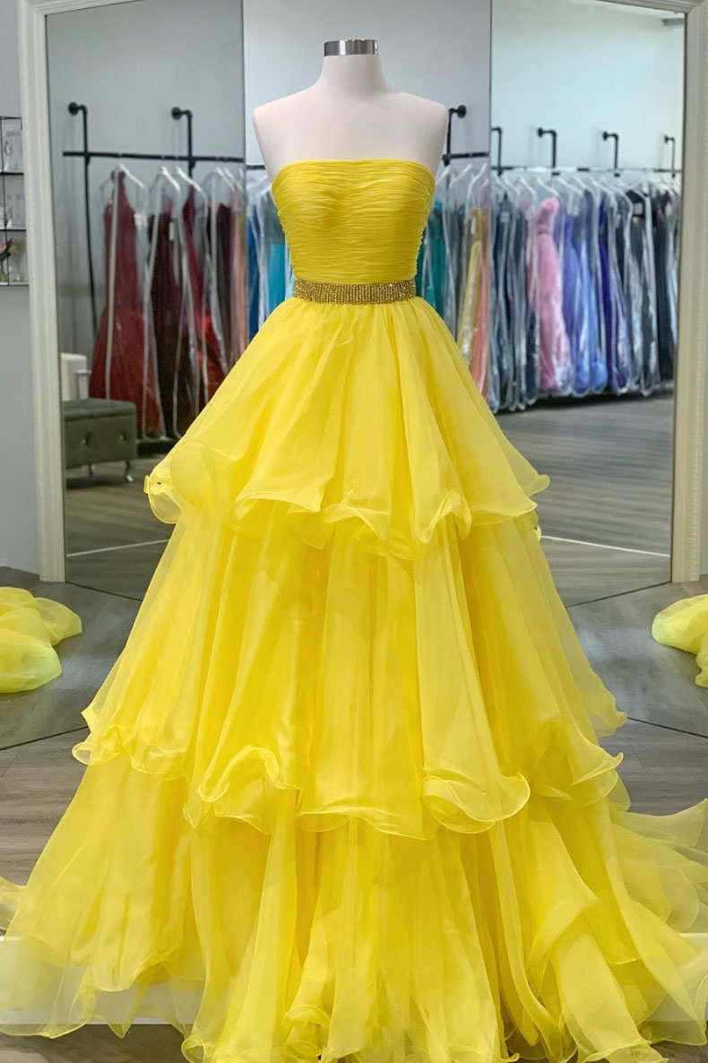 Yellow Sweetheart Tulle Long Prom Dress Yellow Formal Dress – Dresstby