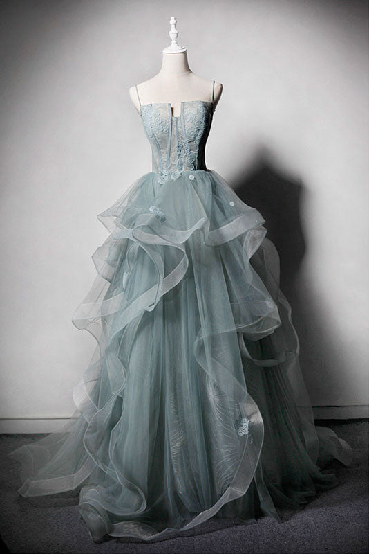 Green tulle lace long prom dress, green evening dress dresstby Green tulle lace long prom dress, green evening dress dresstby